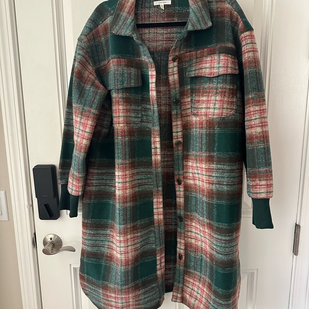 Maurices Green and Red Plaid Shirt Jacket